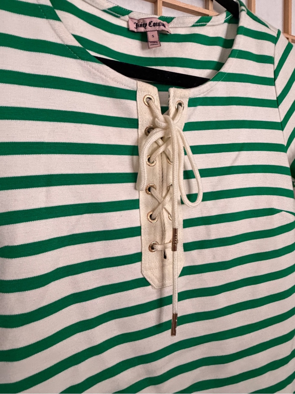 Juicy Couture Nautical Green and White Lace-Up Stripe Dress